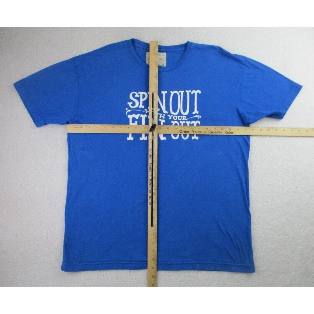 Wellen T-Shirt Mens XL Blue Short Sleeve Spin Out With Your Fin Out‎ Surf Beach